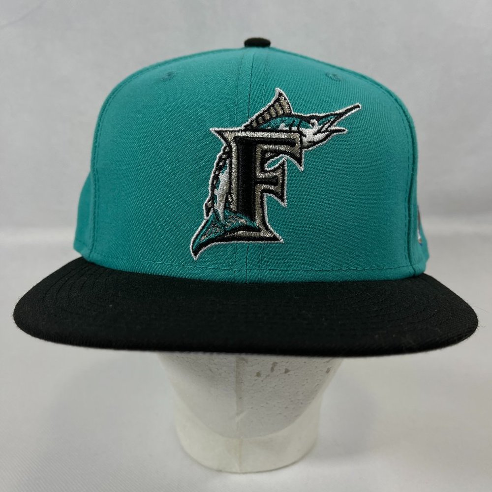 New Era 59FIFTY FLORIDA MARLINS Teal Black FITTED HAT '97 World Series 7 1/4"
